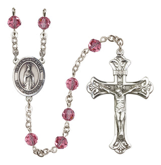 Sterling Silver 6mm Austrian Crystal Virgen del Fatima Rosary in Rose