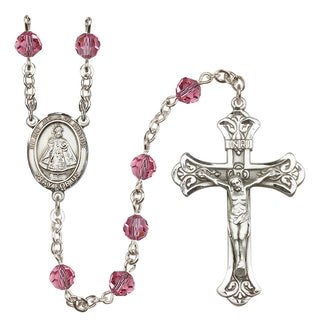 Sterling Silver 6mm Austrian Crystal Infant of Prague Rosary in Rose