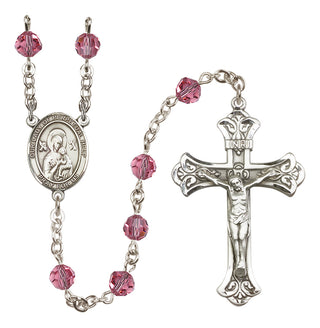 Sterling Silver 6mm Austrian Crystal Our Lady of Perpetual Help Rosary in Rose