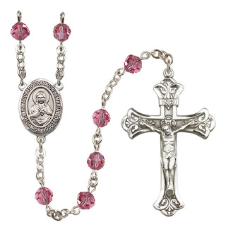 Sterling Silver 6mm Austrian Crystal Corazon Inmaculado de Maria Rosary in Rose