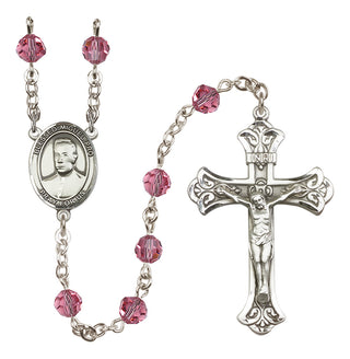 Sterling Silver 6mm Austrian Crystal Blessed Miguel Pro Rosary in Rose