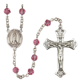 Sterling Silver 6mm Austrian Crystal Our Lady of Kibeho Rosary in Rose