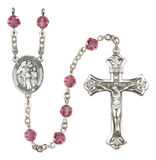 Sterling Silver 6mm Austrian Crystal Guardian Angel w/Children Rosary in Rose
