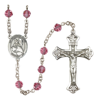 Sterling Silver 6mm Austrian Crystal Guardian Angel Protector Rosary in Rose