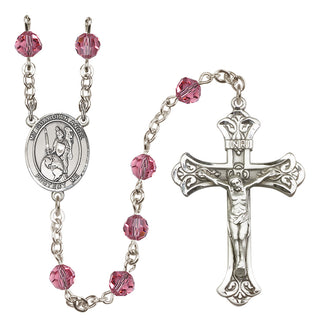 Sterling Silver 6mm Austrian Crystal Guardian Angel of the World Rosary in Rose
