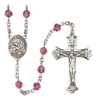 Sterling Silver 6mm Austrian Crystal Our Lady of the Precious Blood Rosary in Rose