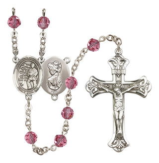 Sterling Silver 6mm Austrian Crystal Saint Christopher / Karate Rosary in Rose