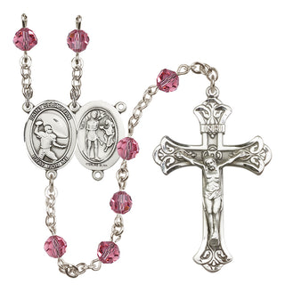 Sterling Silver 6mm Austrian Crystal Saint Sebastian / Football Rosary in Rose