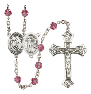 Sterling Silver 6mm Austrian Crystal Saint Sebastian / Hockey Rosary in Rose