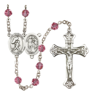 Sterling Silver 6mm Austrian Crystal Saint Sebastian /Track&Field-Men Rosary in Rose