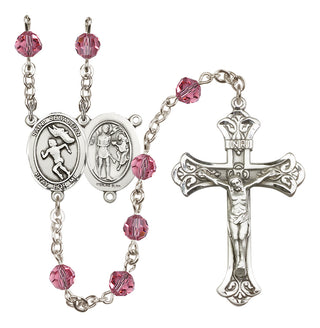 Sterling Silver 6mm Austrian Crystal Saint Sebastian /Track&Field-Women Rosary in Rose