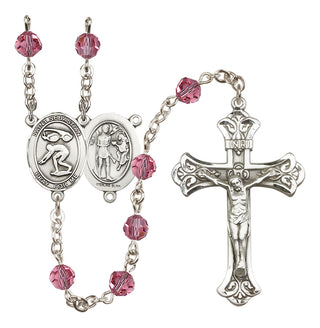 Sterling Silver 6mm Austrian Crystal Saint Sebastian/Swimming Rosary in Rose