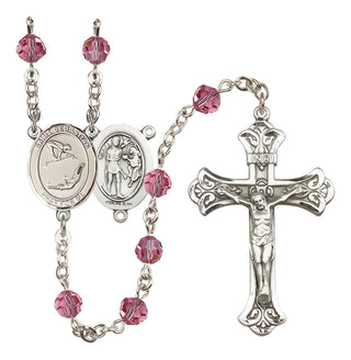Sterling Silver 6mm Austrian Crystal Saint Sebastian/Gymnastics Rosary in Rose