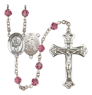 Sterling Silver 6mm Austrian Crystal Guardian Angel/Baseball Rosary in Rose