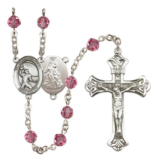 Sterling Silver 6mm Austrian Crystal Guardian Angel/Football Rosary in Rose