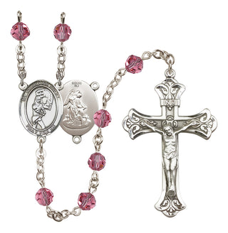 Sterling Silver 6mm Austrian Crystal Guardian Angel/Softball Rosary in Rose