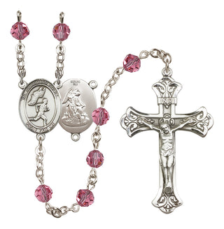 Sterling Silver 6mm Austrian Crystal Guardian Angel/Track&Field-Men Rosary in Rose