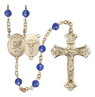 14 Karat Gold-Filled 6mm Austrian Crystal Saint Agatha / Nurse Rosary in Sapphire