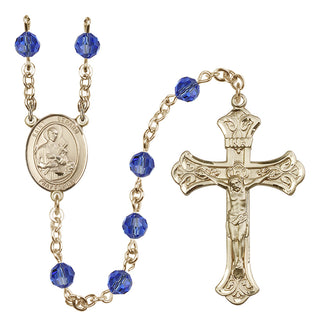 14 Karat Gold-Filled 6mm Austrian Crystal Saint Gerard Majella Rosary in Sapphire
