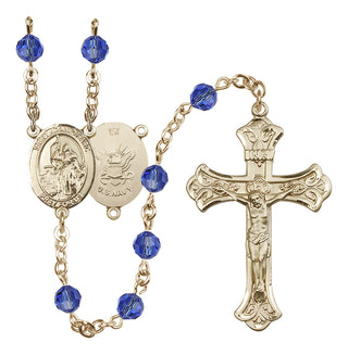 14 Karat Gold-Filled 6mm Austrian Crystal Saint Joan of Arc / Navy Rosary in Sapphire