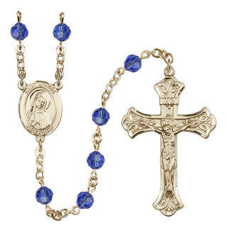 14 Karat Gold-Filled 6mm Austrian Crystal Saint Monica Rosary in Sapphire