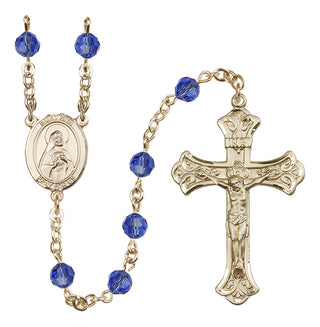 14 Karat Gold-Filled 6mm Austrian Crystal Saint Rita of Cascia Rosary in Sapphire
