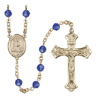 14 Karat Gold-Filled 6mm Austrian Crystal Saint Walburga Rosary in Sapphire