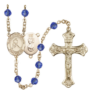 14 Karat Gold-Filled 6mm Austrian Crystal Saint Christopher/Ice Hockey Rosary in Sapphire