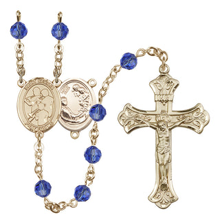 14 Karat Gold-Filled 6mm Austrian Crystal Saint Cecilia / Marching Band Rosary in Sapphire