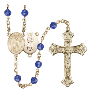 14 Karat Gold-Filled 6mm Austrian Crystal Saint Christopher / Rodeo Rosary in Sapphire
