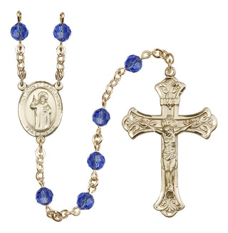 14 Karat Gold-Filled 6mm Austrian Crystal Saint John of Capistrano Rosary in Sapphire