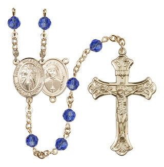 14 Karat Gold-Filled 6mm Austrian Crystal Divina Misericordia Rosary in Sapphire