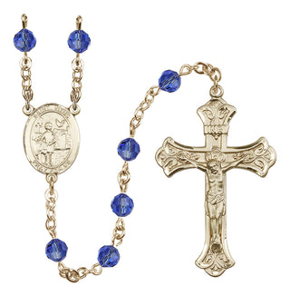 14 Karat Gold-Filled 6mm Austrian Crystal Saint Vitus Rosary in Sapphire