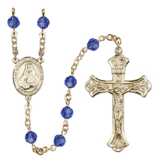 14 Karat Gold-Filled 6mm Austrian Crystal Saint Rose Philippine Duchesne Rosary in Sapphire