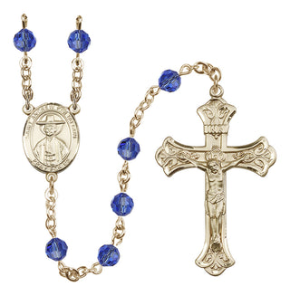 14 Karat Gold-Filled 6mm Austrian Crystal Saint Andrew Kim Taegon Rosary in Sapphire