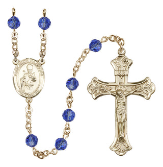 14 Karat Gold-Filled 6mm Austrian Crystal Saint Simon the Apostle Rosary in Sapphire