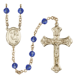 14 Karat Gold-Filled 6mm Austrian Crystal Saint Regis Rosary in Sapphire