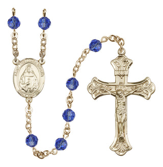 14 Karat Gold-Filled 6mm Austrian Crystal Saint Theodora Rosary in Sapphire