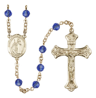 14 Karat Gold-Filled 6mm Austrian Crystal Saint Raymond of Penafort Rosary in Sapphire