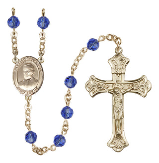 14 Karat Gold-Filled 6mm Austrian Crystal Blessed Miguel Pro Rosary in Sapphire