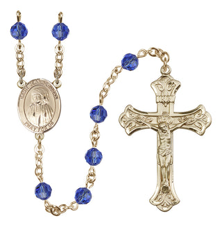 14 Karat Gold-Filled 6mm Austrian Crystal Saint Jeanne Jugan Rosary in Sapphire