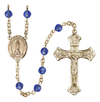 14 Karat Gold-Filled 6mm Austrian Crystal Our Lady of Kibeho Rosary in Sapphire