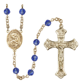 14 Karat Gold-Filled 6mm Austrian Crystal Our Lady of the Precious Blood Rosary in Sapphire