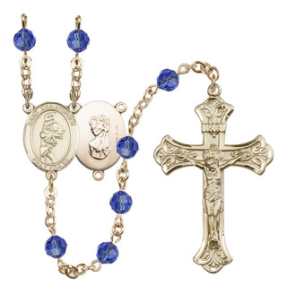 14 Karat Gold-Filled 6mm Austrian Crystal Saint Christopher/Softball Rosary in Sapphire