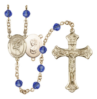 14 Karat Gold-Filled 6mm Austrian Crystal Saint Christopher/Dance Rosary in Sapphire