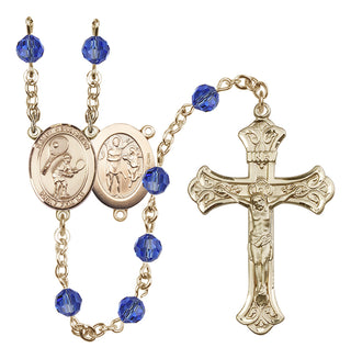 14 Karat Gold-Filled 6mm Austrian Crystal Saint Sebastian / Tennis Rosary in Sapphire