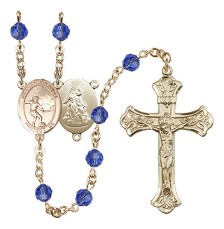 14 Karat Gold-Filled 6mm Austrian Crystal Guardian Angel/Soccer Rosary in Sapphire