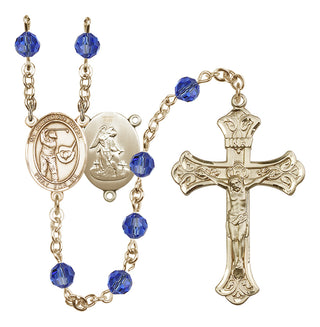 14 Karat Gold-Filled 6mm Austrian Crystal Guardian Angel/Golf Rosary in Sapphire