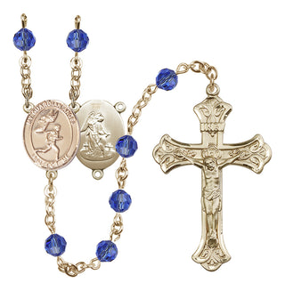 14 Karat Gold-Filled 6mm Austrian Crystal Guardian Angel/Track&Field-Men Rosary in Sapphire