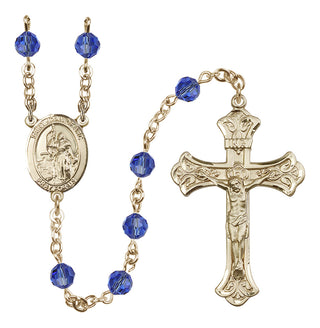 14 Karat Gold 6mm Austrian Crystal Saint Joan of Arc Rosary in Sapphire